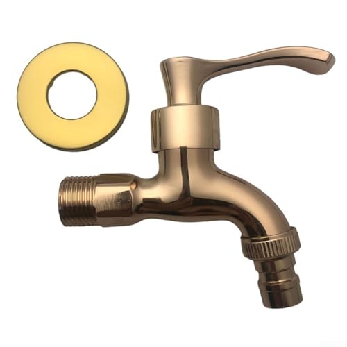 HEIBTENY Wasserhahn Antiker Bronze-Waschmaschinenkran Dekorativer Außenhahn Vintage-Garten Wasserhahn Einzelne Kalte Waschmaschine Mopp Pool Wasserhahn Wand-Retro-Wasserhahn(Gold) von HEIBTENY