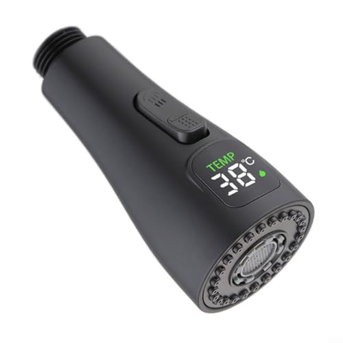 HEIBTENY Wasserhahn Aufsatz, LED Pull Out Küchenarmatur Brausekopf Ersatz Küchenbrause Spray Düse Kopf, Waschbecken Aufsatz G1/2 Gewinde, Wasserbetriebener Stromgenerator(Black) von HEIBTENY