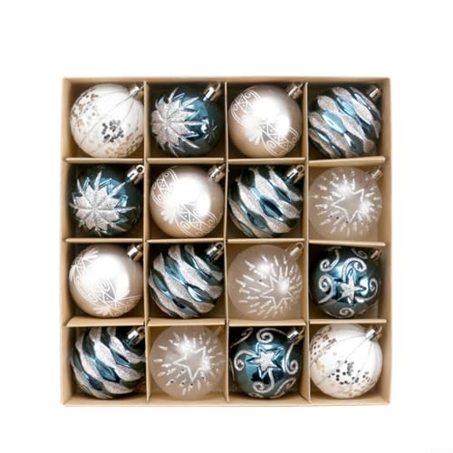 HEIBTENY Weihnachtskugel-Ornament-Set, 16 Stück, bruchsicher, 60 mm, Kunststoffkugeln, verschiedene Ausführungen für Baumkranz, Girlande, saisonale Dekoration (D) von HEIBTENY