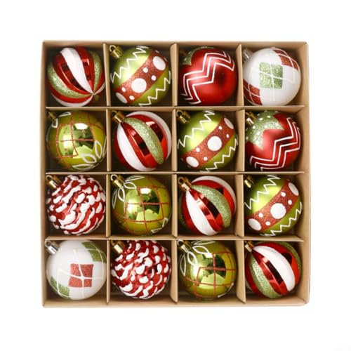 HEIBTENY Weihnachtskugel-Set, 16 Stück, bruchsicher, 60 mm, Kunststoffkugeln, verschiedene Ausführungen für Baumkranz, Girlande, saisonale Dekoration (E) von HEIBTENY