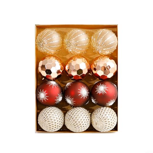 HEIBTENY Weihnachtskugel-Set, rot und gold, Kunststoff, Baumschmuck, verschiedene Oberflächen, bruchsichere Kugeln mit Aufhängeschlaufen für Kränze, Girlanden, Tafelaufsätze, Heimdekoration (6 Stück) von HEIBTENY