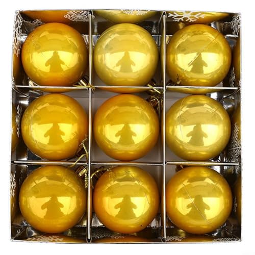 HEIBTENY Weihnachtskugeln 9 Stücke 6CM Glänzend Weihnachtskugeln Plastik Für Weihnachtsdeko Mit Aufhängen Bruchsicher Christbaumkugeln Christbaumschmuck Set (Gold) von HEIBTENY