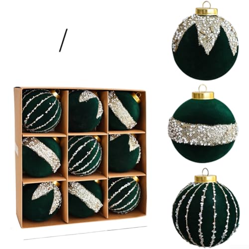 HEIBTENY Weihnachtskugeln Samt Weihnachtsschmuck, 6cm 8cm Christbaumschmuck Set, DIY Urlaub Dekoration Kugeln mit Aufhängeschlaufen (8CM Dunkelgrün) von HEIBTENY