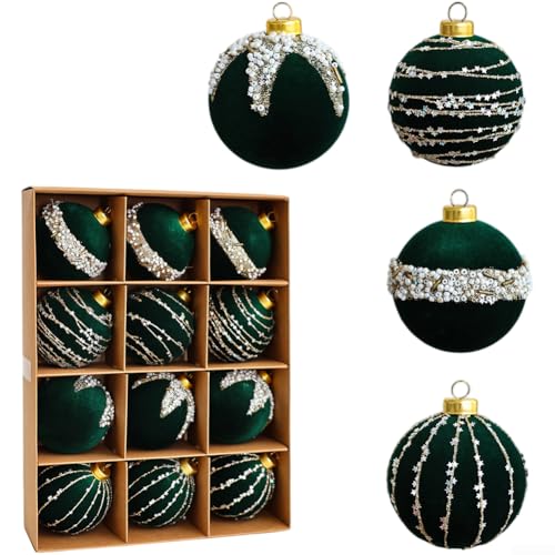 HEIBTENY Weihnachtskugeln Samt Weihnachtsschmuck, 6cm 8cm Weihnachtsbaumschmuck Set, DIY Urlaub Dekoration Kugeln mit Aufhängeschlaufen (6CM Dunkelgrün) von HEIBTENY