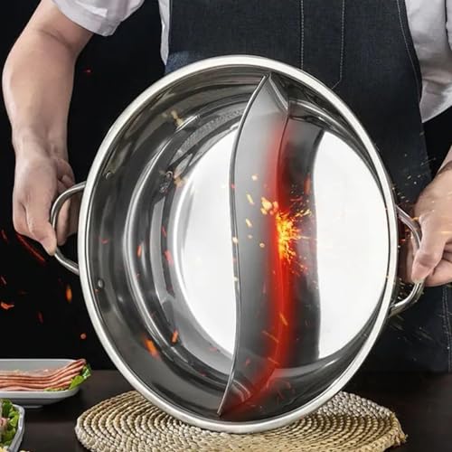 HEIBTENY Zweigeteilter Hotpot,Doppelter Geteilter Doppeltopf Hot Pot, Doppelt Geteilt, Edelstahl Kochgeschirr, Hot-Pot-kompatibel Für Familienessen/Freundesparty(30cm) von HEIBTENY