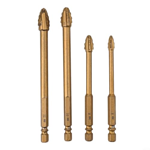 Hochleistungsbohrer-Set für Fliesen und Glas, 681012 mm, Bohrmaschine für elektrische Bohrmaschinen (4 Stück) von HEIBTENY