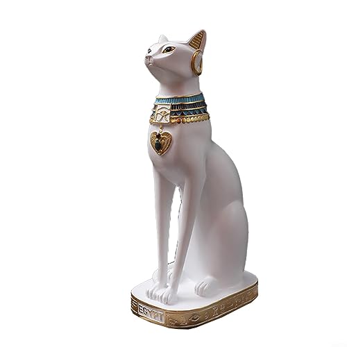 HEIBTENY Ägyptische Katzenfigur Bastet Sammlerfigur Bronzepulver gemischt mit Harz Katze Göttin Statue Kerzenhalter Schwarz, Weiß, Gold von HEIBTENY