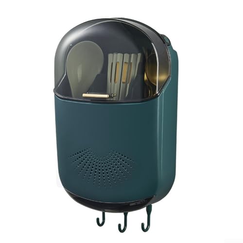 Küchen-Besteckhalter Organizer mit Löffel, Gabel, Aufbewahrungsregal und Utensilien, Essstäbchen-Box für Wandhalterung, inklusive transparentem Deckel und Handyhalterung für bequeme Nutzung (grün) Küchen-Besteckhalter Organizer mit Löffel, Gabel, Aufbewahrungsregal und Utensilien, Essstäbchen-Box für Wandhalterung, inklusive transparentem Deckel und Handyhalterung für bequeme Nutzung (grün) von HEIBTENY