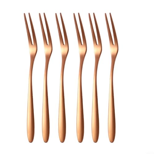 Mini-Obstgabeln aus Edelstahl zum Aufnehmen von Desserts, Sushi und Snacks, perfekt für Partys (Roségold), 6 Stück von HEIBTENY