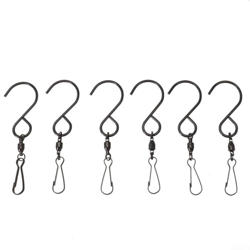 Multi-Set Edelstahl-Haken zum Aufhängen von Windspielen und Vogelfutterspendern, 306 Grad drehbar, unterstützt 5 kg, 2 Stück bis 10 Stück (6 Stück schwarz) von HEIBTENY