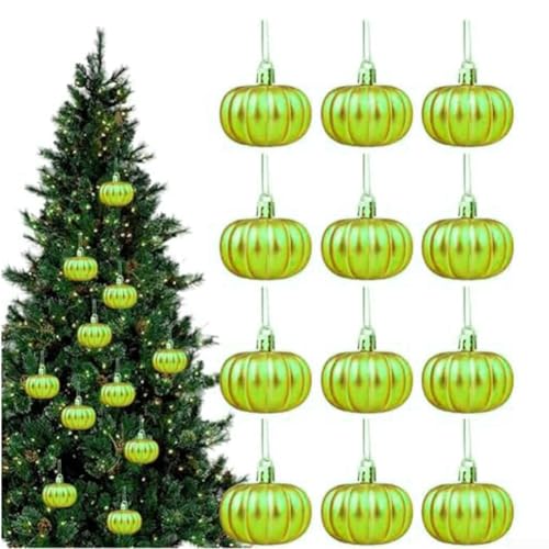 Rustikale Kürbisse zum Aufhängen, 12 Stück, für den Innenbereich, saisonale und Party-Dekoration mit mattem Finish und Seil für einfache Präsentation (grün) von HEIBTENY