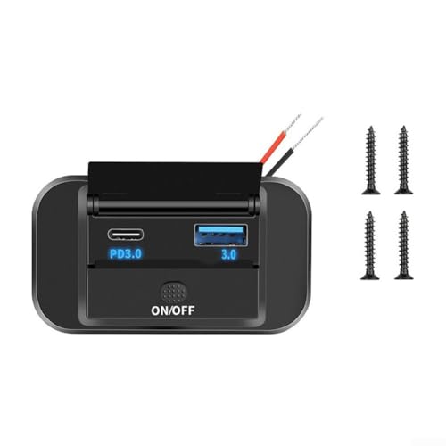 Schnelllade-USB-Steckdose mit für QC3 0 und PD3 0-Ports für 12 V Autos, Boote, Marine, Dual-USB-A und USB-C-Anschluss mit Netzschalter (1 Stück) von HEIBTENY