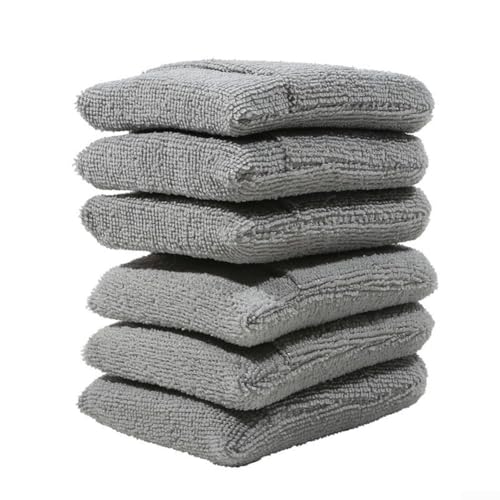 Set mit 6 weichen Mikrofaser-Autowachs-Applikator-Handschuhen zum Polieren und Reinigen von Autos, entworfen zum Schutz von Fahrzeuglack (grau) von HEIBTENY