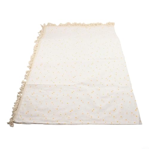 Stilvolle Gänseblümchen Gartentischdecke 140x200cm Baumwolle Leinen-Mischgewebe mit Quasten für den Innen- und Außenbereich UV-beständige Terrassen- und Esstischabdeckung (140 x 200 cm) von HEIBTENY