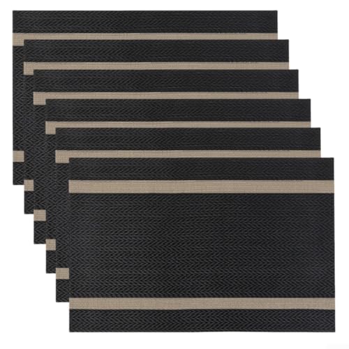 Stilvolle PVC-Platzsets, leicht zu reinigen und hitzebeständig, für Ess- und Couchtische, geeignet für jeden Anlass (schwarz), 6 Stück von HEIBTENY