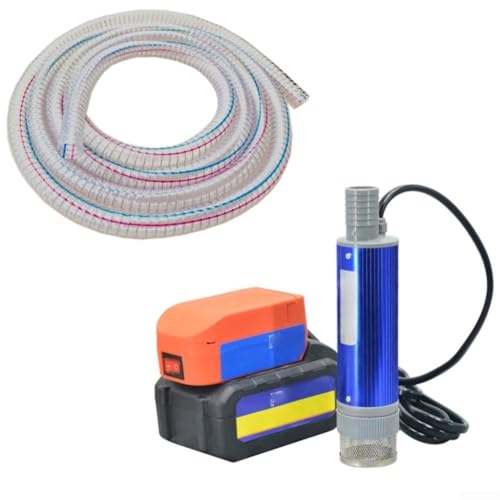 Tragbare Diesel-Tauchpumpe, angetrieben durch 21-V-Lithium-Batterie, inklusive 5 Meter Stahlschlauch und 2 4 Meter Kabel, kompatibel mit For DAYI und 18 V Batterie-Serien von HEIBTENY