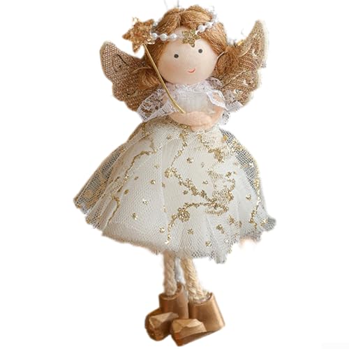 Weihnachtsanhänger Engel Mädchen Ornament mit Hirschgeweih Design, leichter Plüschstoff zum Aufhängen für Weihnachtsbäume (Gold) von HEIBTENY
