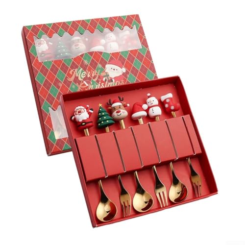 Weihnachtsbesteck Set mit niedlichen Weihnachtsanhänger-Löffeln, ideal für Urlaubsdekorationen (A) von HEIBTENY