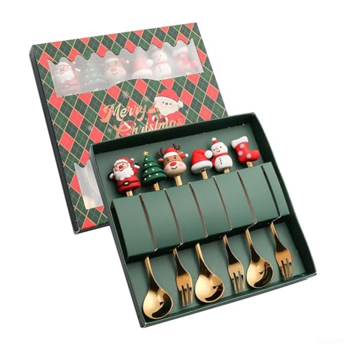 Weihnachtsbesteck Set mit niedlichen Weihnachtsanhänger-Löffeln, ideal für Urlaubsdekorationen (C) von HEIBTENY