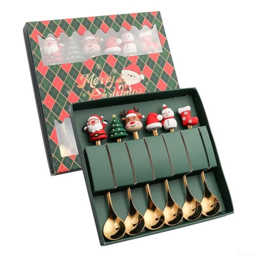 Weihnachtsbesteck Set mit niedlichen Weihnachtsanhänger-Löffeln, ideal für Urlaubsdekorationen (D) von HEIBTENY
