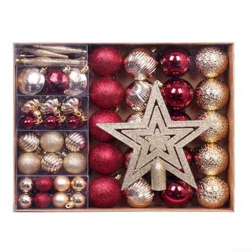 Weihnachtsdekorationsset, 72-teilig, Christbaumkugel-Ornamente mit Baumspitzenabdeckung für festliche Jahreszeit (A) von HEIBTENY