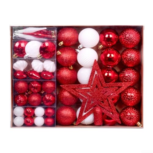 Weihnachtsdekorationsset, 72-teilig, Christbaumkugel-Ornamente mit Baumspitzenabdeckung für festliche Jahreszeit (B) von HEIBTENY
