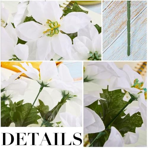 Weihnachtsstern-Blumensträuße leicht gemacht, 6 schöne Kunstblumen mit je sieben Köpfen für den Urlaub (weiß) von HEIBTENY