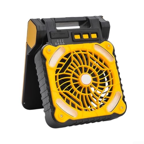 Wiederaufladbarer 5200 mAh solarbetriebener Ventilator mit LED-Laterne für Camping-Nächte (gelb) von HEIBTENY