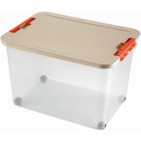 4 Stück HEIDRUN Rollerbox, Aufbewahrungsbox, Ordnungsbox, 52 x 37 x 34 cm, mit farbig sortiertem Deckel in Rattanoptik, mit 4 Rollen, 45 l, aus Kunsts von HEIDRUN