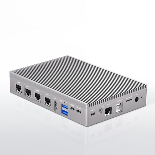 HEIGAOLAPC Fanless Mini PC N100 12TH Gen Micro Firewall (3.4 GHz) 8GB RAM 128GB eMMC, USB3.2 Type-C, 4 x 2.5Gbe Ethernet, Dual Display 4K 60Hz WiFi BT 5.2, TF von HEIGAOLAPC