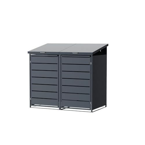 HEIGART Mülltonnenbox mit Schrägdach für 2 Tonnen, Mülltonnenverkleidung mit Klappdeckel, Anthrazit von HEIGART
