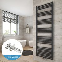 Heilmetz - Badheizkörper und Multiblock Set Antrazit Handtuchtrockner Mittelanschluss Heizung Handtuchwärmer 180x60cm (inklu Chrom Ventil) von HEILMETZ