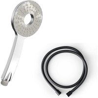 Heilmetz - Duschkopf mit pvc Schlauch 1.5m Hochdruck Wassersparend Rund Handbrause mit 1 Strahlarten Chrome, Schwarz Brauseschlauch von HEILMETZ