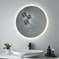 Heilmetz - Badspiegel Rund Spiegel mit Beleuchtung led Badspiegel Touchschalter+Beschlagfrei+Uhrzeit Temperatur+Bluetooth Wandspiegel 70cm von HEILMETZ