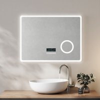 Heilmetz - Badspiegel mit Beleuchtung 80x60cm Kaltes Weißes Licht Dimmbar Anti-beschlag mit Bluetooth und mit 3x Lupe IP44 Wasserdicht Badspiegel von HEILMETZ