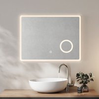 Heilmetz - Badspiegel mit Beleuchtung 80x60cm Variabel Dimmbar Licht und Anti-beschlag mit 3x Lupe IP44 Wasserdicht Badspiegel von HEILMETZ