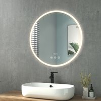 Heilmetz Badspiegel mit Beleuchtung Rund LED Spiegel Acryl Wandspiegel Neutrales Licht 4300K 70cm Beschlagfrei Bluetooth und Uhr von HEILMETZ