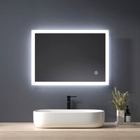 Led Badezimmerspiegel Badspiegel mit Beleuchtung IP44 Energiesparend Wandspiegel, 6500K Kaltes Weißes Licht Beleuchtung Touchschalter 50x70cm von HEILMETZ