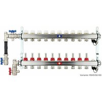 Fußbodenheizungsverteiler aus Edelstahl mit Topmeter für 10 Heizkreise - mit WMZ-Anschlussset 110 mm senkrecht von HEIMA-PRESS