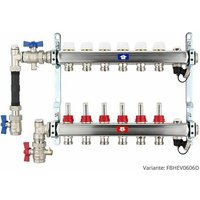 Fußbodenheizungsverteiler aus Edelstahl mit Topmeter für 6 Heizkreise - mit WMZ-Anschlussset 110 mm senkrecht von HEIMA-PRESS