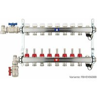 Fußbodenheizungsverteiler aus Edelstahl mit Topmeter für 8 Heizkreise - mit Anschlussset senkrecht von HEIMA-PRESS