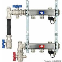 Heima-press - Heizkörperverteiler aus Edelstahl für 2 Heizkreise - mit WMZ-Anschlussset 110 mm senkrecht von HEIMA-PRESS