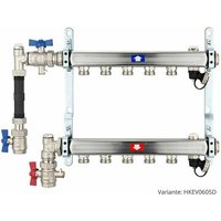 Heizkörperverteiler aus Edelstahl für 5 Heizkreise - mit WMZ-Anschlussset 110 mm senkrecht von HEIMA-PRESS