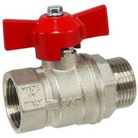 Kugelhahn 3/4'' ig x 3/4'' ag - dn 20 - Messing vernickelt - mit Flügelgriff rot von HEIMA-PRESS