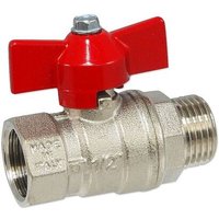 Kugelhahn 1/2'' IG x 1/2'' AG - DN 15 - Messing vernickelt - mit Flügelgriff rot von HEIMA-PRESS