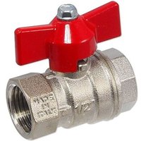 Kugelhahn 1/2'' IG x 1/2'' IG - DN 15 - Messing vernickelt - mit Flügelgriff rot Kugelhahn 1/2'' IG x 1/2'' IG - DN 15 - Messing vernickelt - mit Flügelgriff rot von HEIMA-PRESS