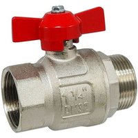 Kugelhahn 1 1/4'' IG x 1 1/4'' AG - DN 32 - Messing vernickelt - mit Flügelgriff rot - voller Durchgang von HEIMA-PRESS