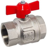 Kugelhahn 1 1/4'' IG x 1 1/4'' IG - DN 32 - Messing vernickelt - mit Flügelgriff rot - voller Durchgang Kugelhahn 1 1/4'' IG x 1 1/4'' IG - DN 32 - Messing vernickelt - mit Flügelgriff rot - voller Durchgang von HEIMA-PRESS
