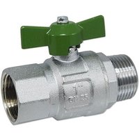 Kugelhahn 1'' IG x 1'' AG - DN 25 - Messing vernickelt - mit Flügelgriff grün - voller Durchgang - mit DVGW Kugelhahn 1'' IG x 1'' AG - DN 25 - Messing vernickelt - mit Flügelgriff grün - voller Durchgang - mit DVGW von HEIMA-PRESS
