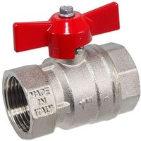 Kugelhahn 1'' IG x 1'' IG - DN 25 - Messing vernickelt - mit Flügelgriff rot Kugelhahn 1'' IG x 1'' IG - DN 25 - Messing vernickelt - mit Flügelgriff rot von HEIMA-PRESS